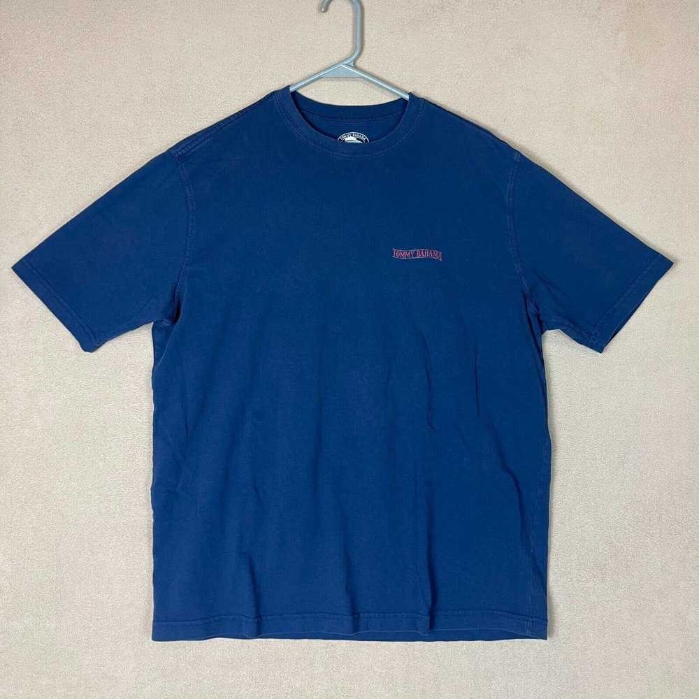 Tommy Bahama Shirt Adult Large Blue Open Bottle Open Mind Tee Logo Spell Out Men
